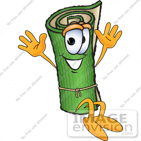 Green Cartoon Characters on Clip Art Graphic Of A Rolled Green Carpet Cartoon Character Jumping