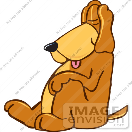 #23616 Clip Art Graphic of a Cute Brown Hound Dog Cartoon Character Sleeping 
