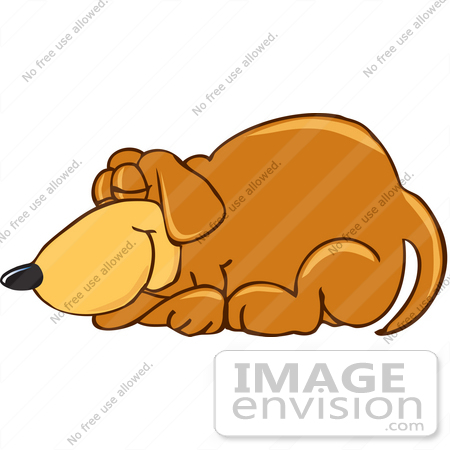 #23619 Clip Art Graphic of a Cute Brown Hound Dog Cartoon Character Curled 