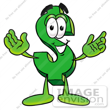 #23694 Clip Art Graphic of a Green USD Dollar Sign Cartoon Character With Welcoming Open Arms by toons4biz