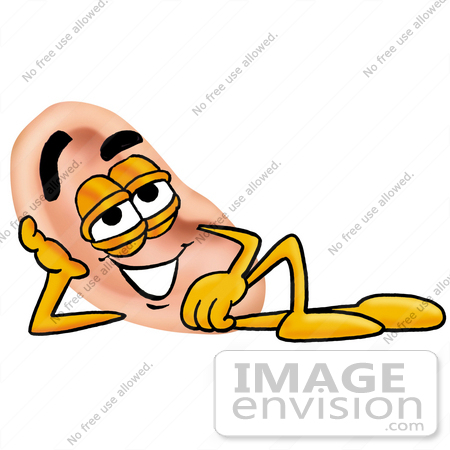#23792 Clip Art Graphic of a Human Ear Cartoon Character Resting His Head on 