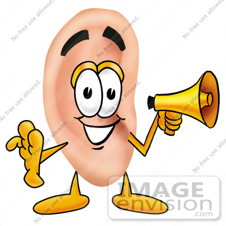 Clip Art Graphic of a Human Ear Cartoon Character Holding ...