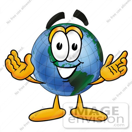 #24001 Clip Art Graphic of a World Globe Cartoon Character With Welcoming 