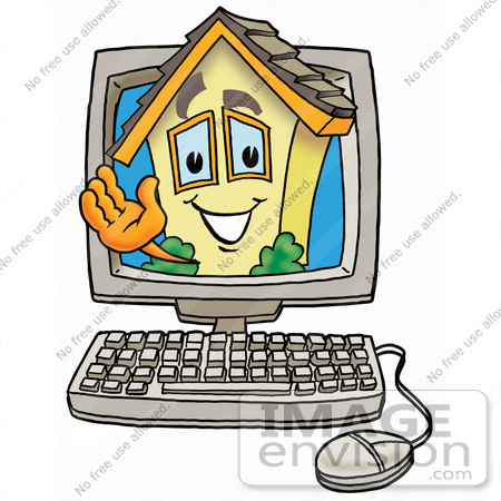 #24257 Clip Art Graphic of a Yellow Residential House Cartoon Character