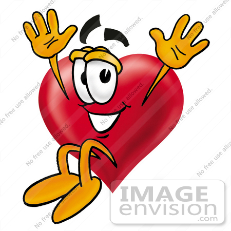 #24309 Clip Art Graphic of a Red Love Heart Cartoon Character Jumping by