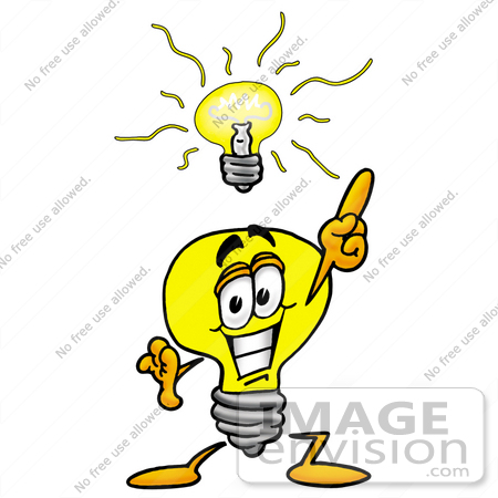 #24376 Clip Art Graphic of a Yellow Electric Lightbulb Cartoon Character
