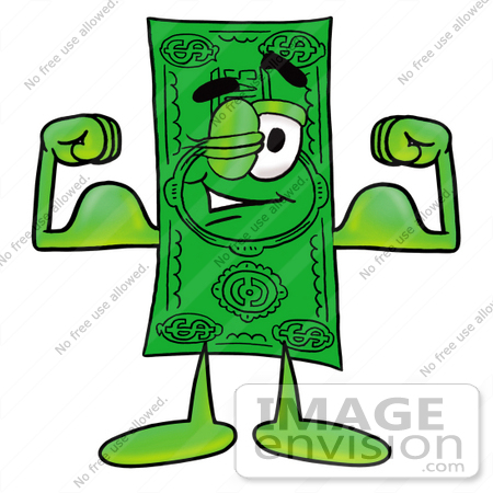 #24609 Clip Art Graphic of a Flat Green Dollar Bill Cartoon Character 