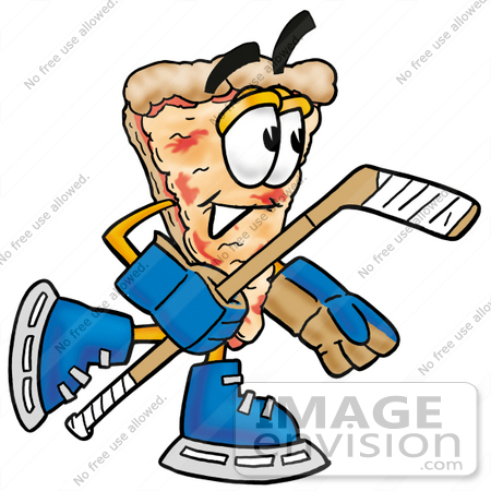 #25095 Clip Art Graphic of a Cheese Pizza Slice Cartoon Character Playing 
