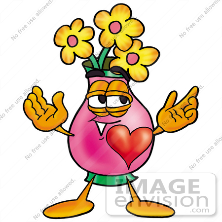 clip art flowers and hearts. #25653 Clip Art Graphic of a Pink Vase And Yellow Flowers Cartoon Character With His