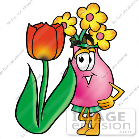 cartoon images of flowers. #25686 Clip Art Graphic of a Pink Vase And Yellow Flowers Cartoon Character 