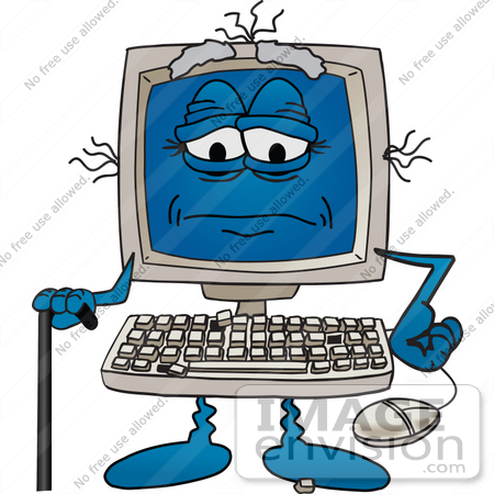 #26228 Clip Art Graphic of an Old Desktop Computer Cartoon Character With