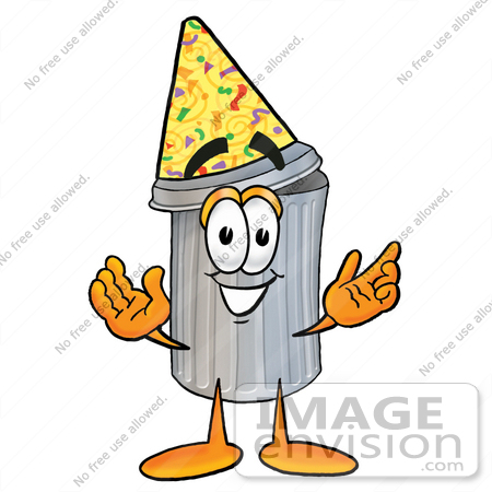 Birthday Party Characters on Trash Can Cartoon Character Wearing A Birthday Party Hat By Toons4biz