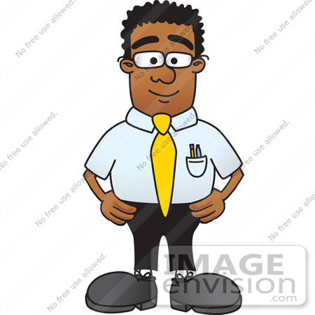 #28475 Clip Art Graphic of a Geeky African American Businessman Cartoon 