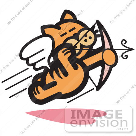 #29039 Royalty-free Cartoon Clip Art of an Orange Cat Flying Like Cupid And Shooting Arrows With A Bow On Valentine’s Day by Andy Nortnik