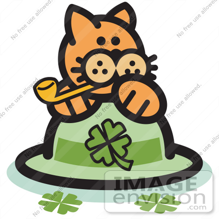 #29040 Royalty-free Cartoon Clip Art of an Orange Cat On A Clover St