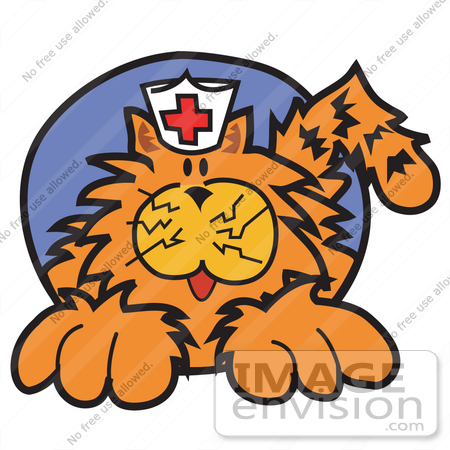 #29046 Royalty-free Cartoon Clip Art of an Orange Cat Wearing A White 