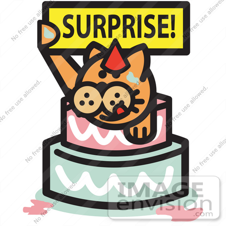 Birthday Cake Clip  Free on Royalty Free Cartoon Clip Art Of A Ginger Cat Holding A Surprise Sign