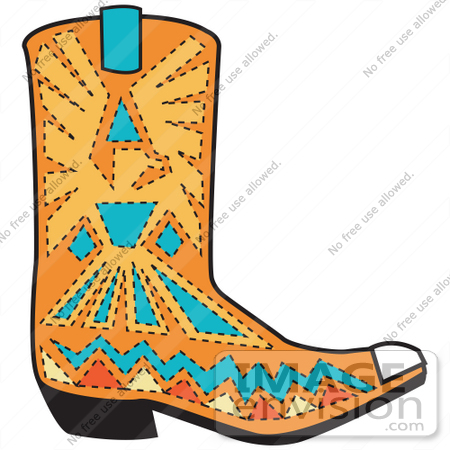 #29420 Royalty-free Cartoon Clip Art of an Orange Aztec Style Cowboy Boot With Blue And Yellow Accents Around A Bird by Andy Nortnik