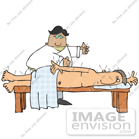 #29784 Clip Art Graphic Chinese Acupuncturist Inserting Needles Into A Nude 