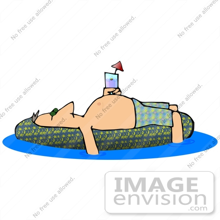 #29899 Clip Art Graphic of a Man Sun Bathing On An Inner Tube In A