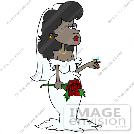 30569 Clip Art Graphic of a Beautiful African American Bride Wearing Her