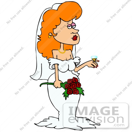  30570 Clip Art Graphic of a Beautiful Red Haired Caucasian Bride Wearing 