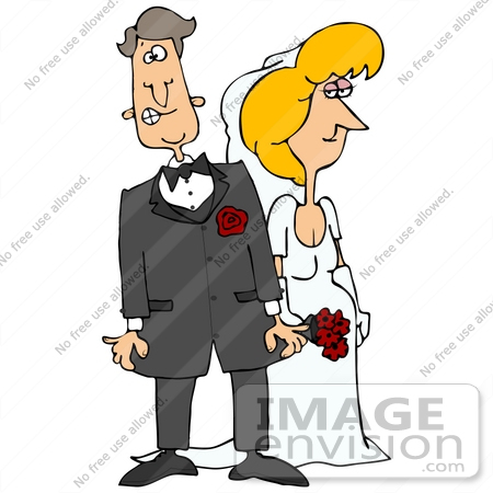  30580 Clip Art Graphic of a Nervous Caucasian Groom Standing Beside His 