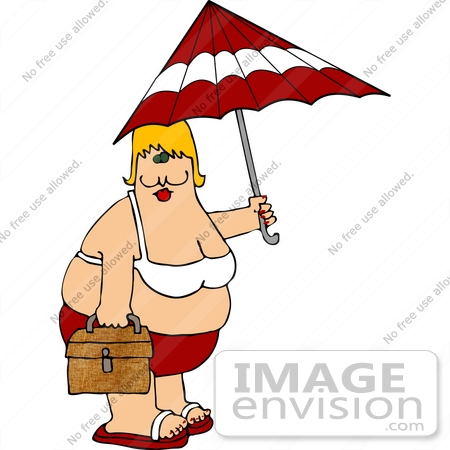 #30635 Clipart Illustration of an Obese Cacuasian Woman In A Red And White 
