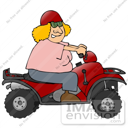 #30792 Clip Art Graphic of a Blond Caucasian Woman In A Pink Shirt, Red
