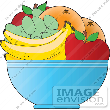 #33445 Clipart of a Fruit Bowl With Apples, Oranges, Green Grapes And 