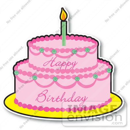 #33447 Clipart of a Pink Girl’s Birthday Cake With Two Layers And One Candle On Top by Maria Bell