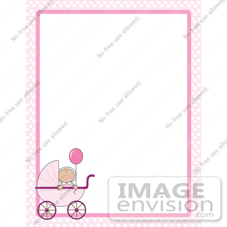 #33490 Clipart Of A Baby Girl In A Pink Carriage, Holding Onto A Balloon