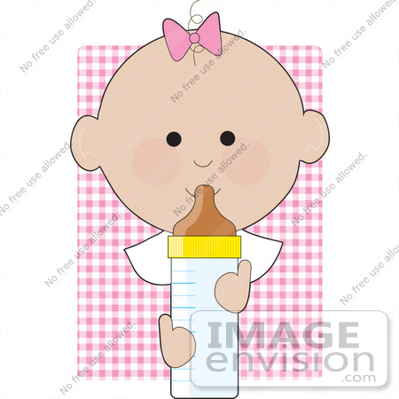 #33491 Clipart Of A Baby Girl With A Pink Bow In Her One Curly Hair