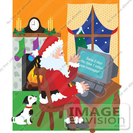 #33493 Christmas Clipart Of A Cute Puppy Dog Waiting For Attention As Santa 