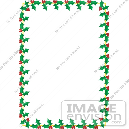 #33503 Christmas Clipart Of A Stationery Border Of Green Holly Leaves And Red Berry Clusters by Maria Bell