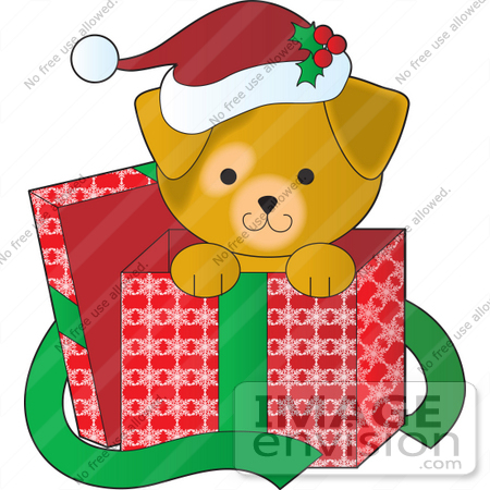 Christmas Gifts on 33515 Christmas Clipart Of A Cute Puppy Wearing A Santa Hat  Peeking