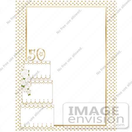  33605 Clip Art Graphic of a White And Gold 50th Anniversary Cake On A 