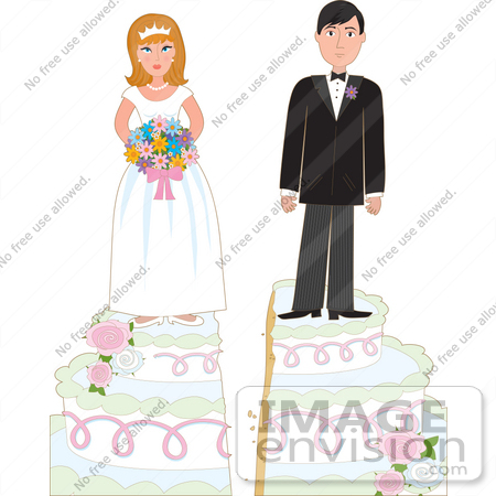 33606 Clip Art Graphic of a Young Couple Standing On Top Of Their Wedding