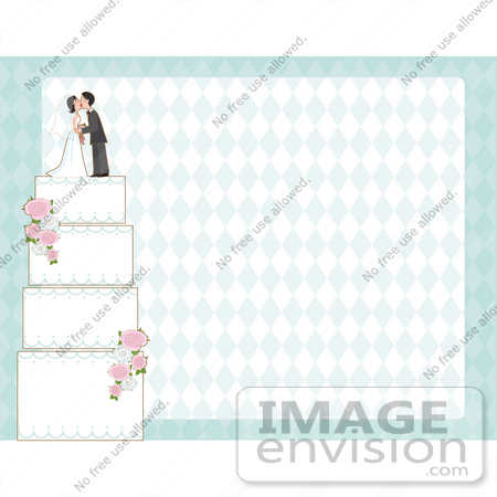 33607 Clip Art Graphic of a Married Couple Kissing On Top Of A Wedding Cake