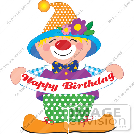Birthday Party Clowns on And Colorful Party Clown Holding A Happy Birthday Banner By Maria Bell