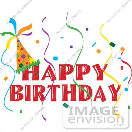 happy birthday banner clip art. #33659 Clip Art Graphic of a Happy Birthday Party Banner With A Hat, 