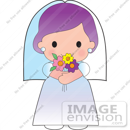 34090 Clipart Illustration of a Purple Haired Bride In A Veil And Wedding