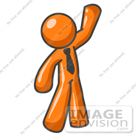 #34216 Clip Art Graphic of an Orange Man Character Wearing A Business Tie 