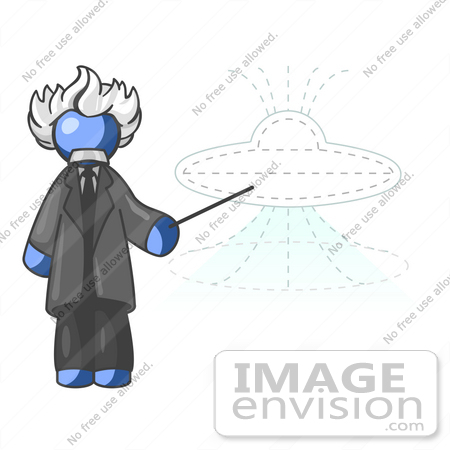 34594 Clip Art Graphic of a Blue Guy Character Of Albert Einstein Pointing