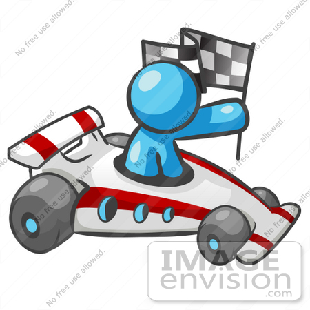 Clipart Auto Racing Free Clip  on Clip Art Graphic Of A Sky Blue Guy Character Racing A Car    35866 By