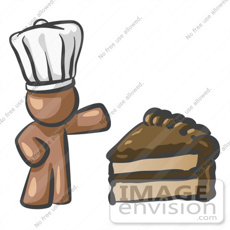 #36044 Clip Art Graphic of a Brown Guy Character Chef With Cake by Jester Arts