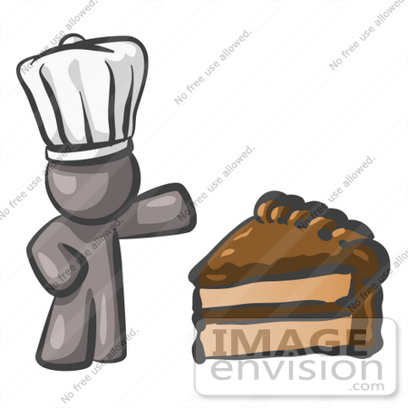 #36267 Clip Art Graphic of a Grey Guy Character Chef With Chocolate Cake by Jester Arts