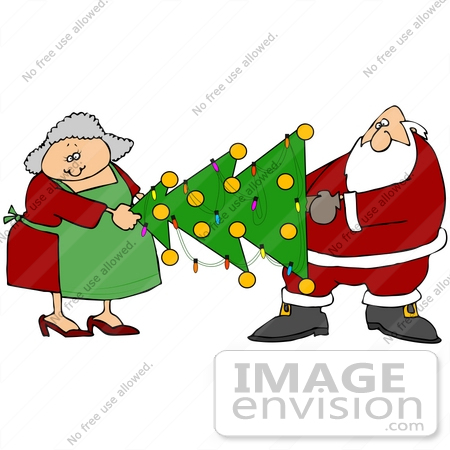 mrs santa claus clip art. #36575 Clip Art Graphic of Santa Claus and Mrs Claus Moving a Decorated 