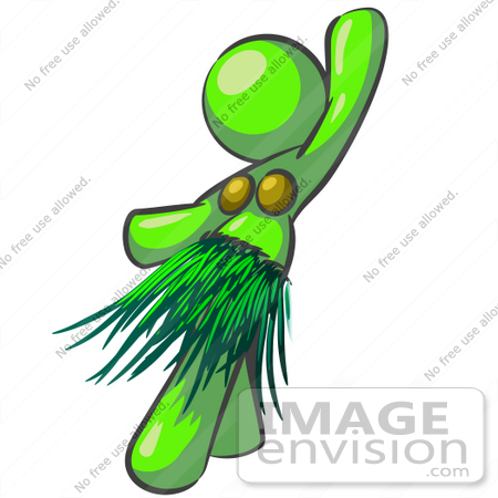 #36715 Clip Art Graphic of a Lime Green Lady Character Hula Dancing by Jester Arts