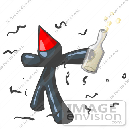 #36830 Clip Art Graphic of a Dark Blue Guy Character Partying by Jester Arts